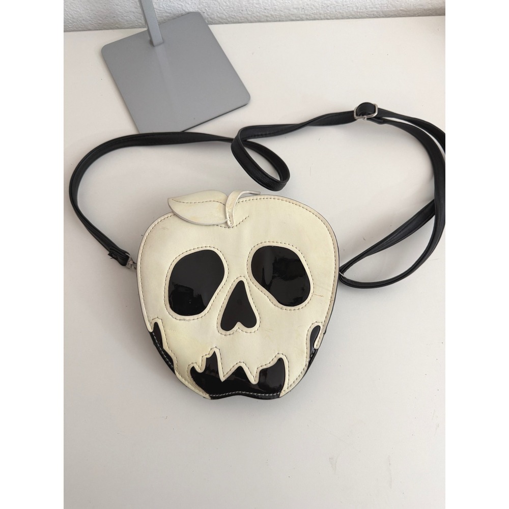 Sleepyville Critters Poison Apple Skull Crossbody Bag Black White Goth Novelty